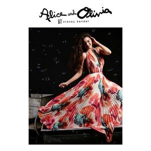 Alice + Olivia Claire Pleated Maxi Dress in Abstract Pigment